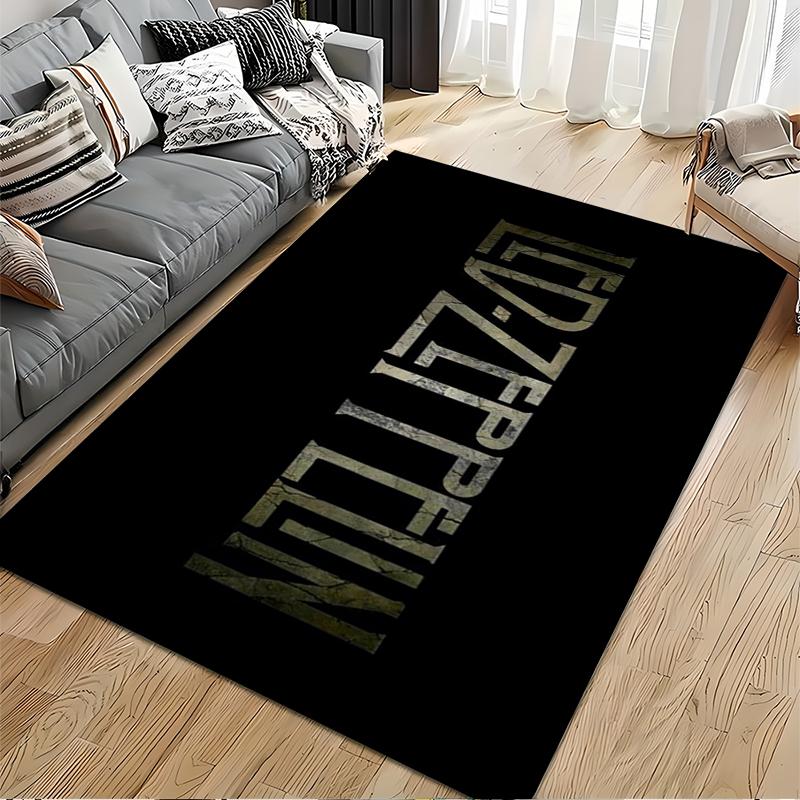 Bold Led Zeppelin Text Design Rug Non-slip rug suitable for living room and bedroom sofas.