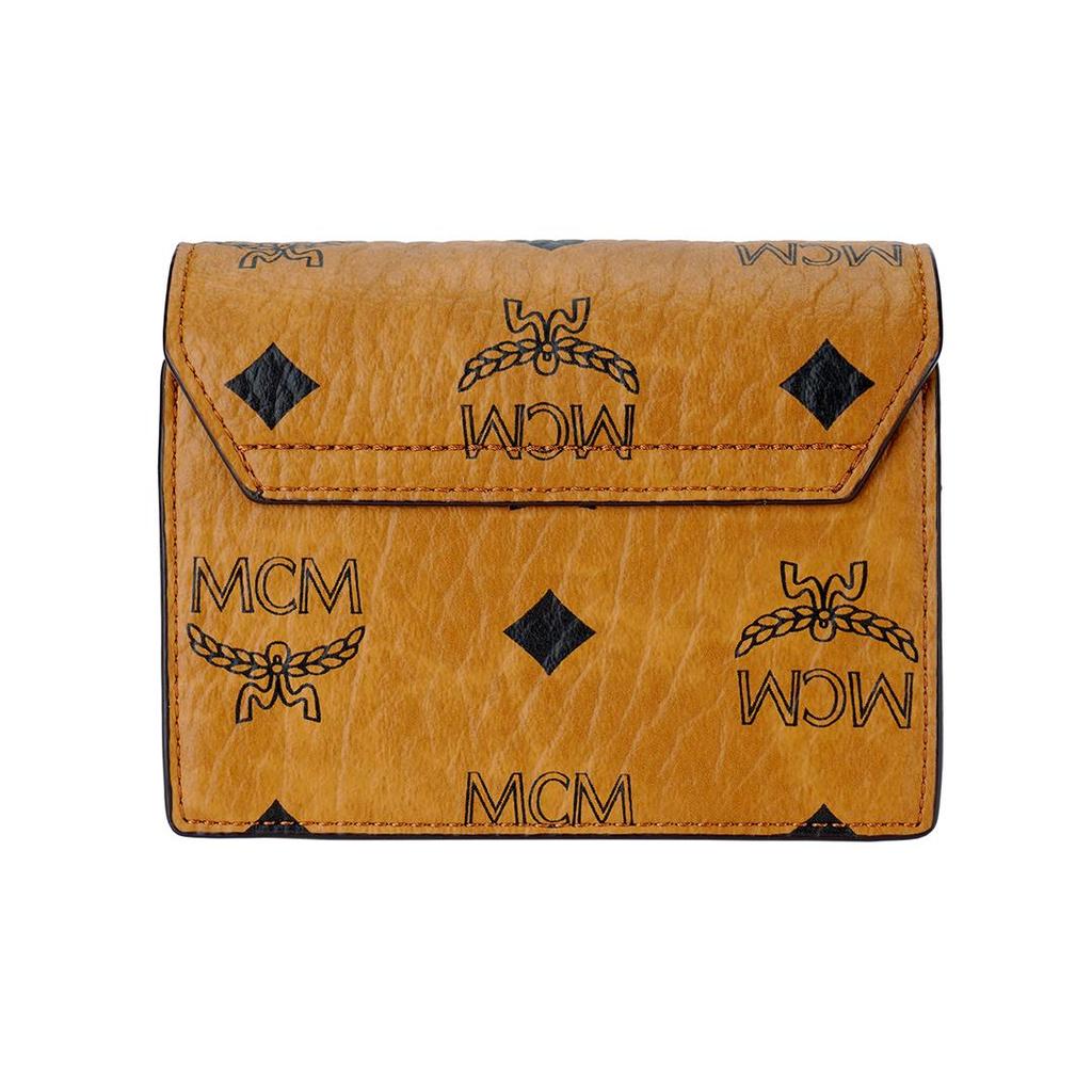 MCM Кожаная сумка-конверт Visetos цвета коньяка на цепочке через плечо с золотой фурнитурой для повседневного и вечернего использования
