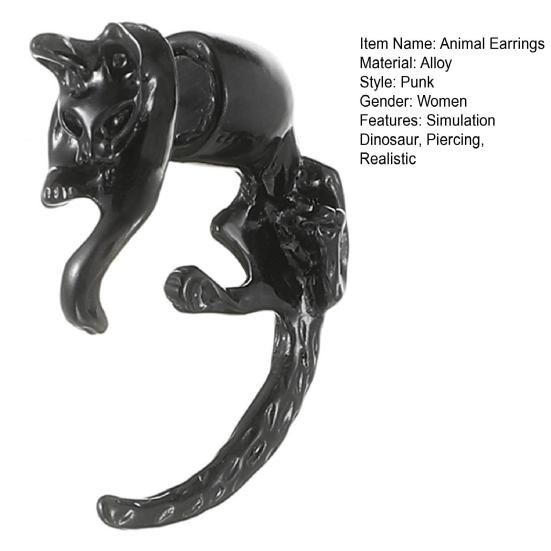1 пара серег-гвоздиков в готическом темном стиле с имитацией динозавра и кошки, креативные серьги-гвоздики в стиле хип-хоп и рок, модные аксессуары