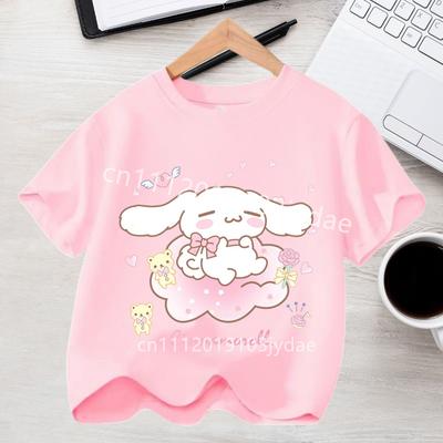 Kids Short Sleeve Streetwear 2026 Summer Casual Clothes Kawaii Gift Cute Cinnamoroll Girl Tshirt Cotton Anime Print Tee Shirt