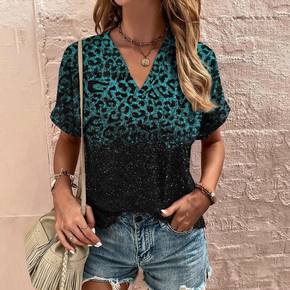 Модная женская футболка с коротким рукавом и V-образным вырезом, летняя блестящая повседневная футболка для женщин, свободный топ оверсайз, пуловер, женская футболка
