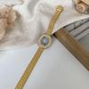 Luxury Gold Women's Watch Diamond Bezel Mother-of-Pearl Dial Stainless Steel Mesh Band Elegant Quartz Wristwatch for Daily Party