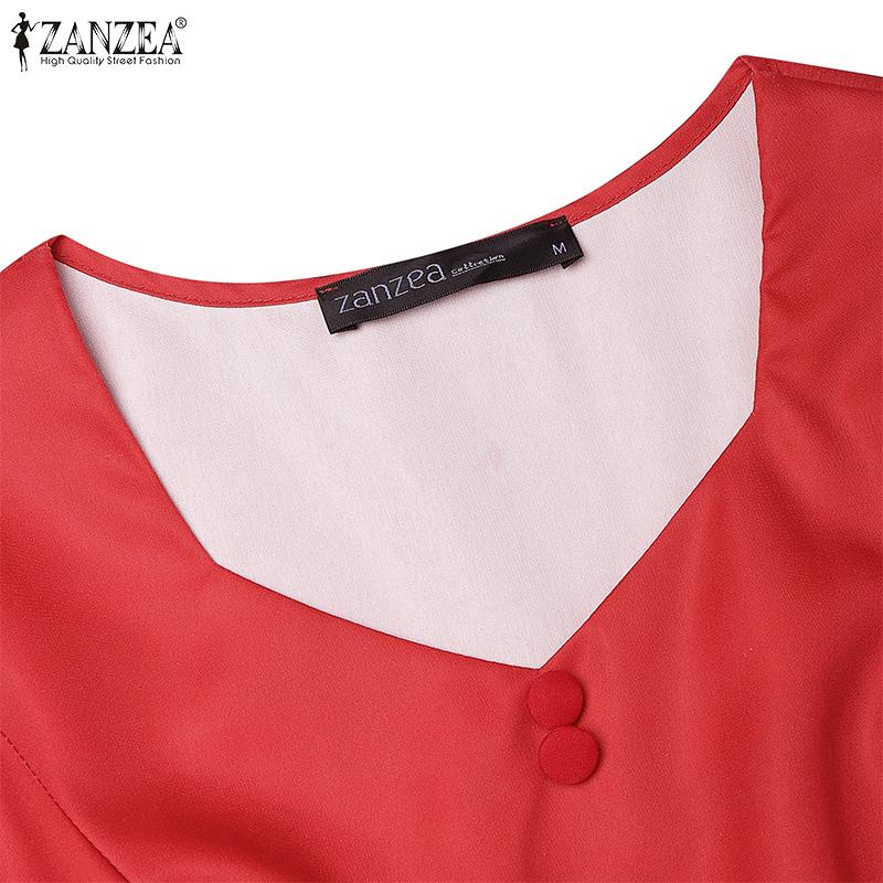 ZANZEA Women Casual Square Neck Summer Short Sleeve Print Dress