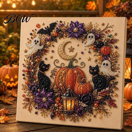 Creative Halloween Party Crafts Ghost Faux Pearl Art DIY Kit, Spooky 3D Bead Decoration Painting Crafts, Gothic Wall for Adults Beginners Festive Kit