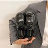 Popular Black Lace-up Platform Muffin Leather Shoes 2025 Spring and Autumn New Versatile Retro British Style Heightening Single Shoes