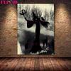 Dancing Witch and Ghost Retro Wall Art Canvas Painting Dark Witch's Beautiful Art Posters and Printed Home