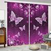 2pcs Purple And Blue Crystal Butterfly Flowers Printed Curtain Rod Pocket Mount Digital Printed Curtains For Living Room Clothes