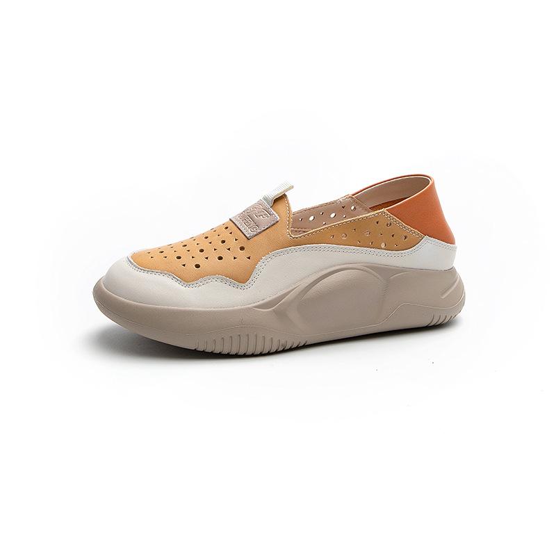 Весна 2025 г., натуральная кожа, белые туфли с круглым носком, дышащая платформа: Повседневный дизайн с мягкой подошвой Two-Wear