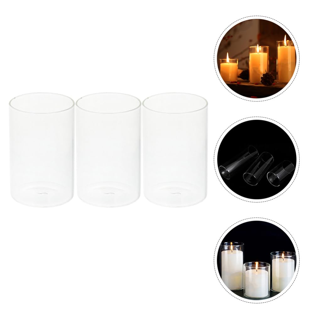Luxshiny 3-Piece Glass Candle Holder - 6.5cm Clear Cylinder Candle Cups for Pillar Candles, Wedding Centerpieces & Home Decor (Clear)