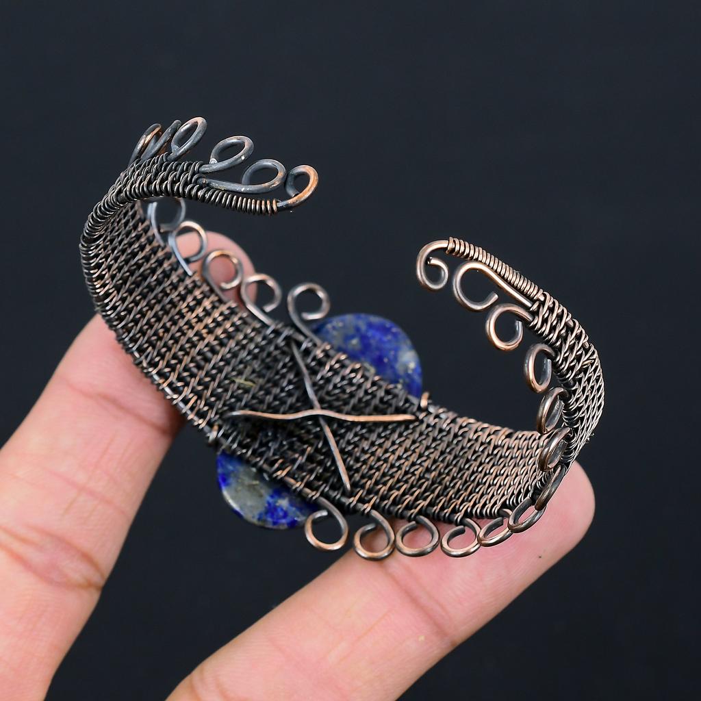 Натуральный лазурит, драгоценный камень, браслет ручной работы из медной проволоки, регулируемый T5L55