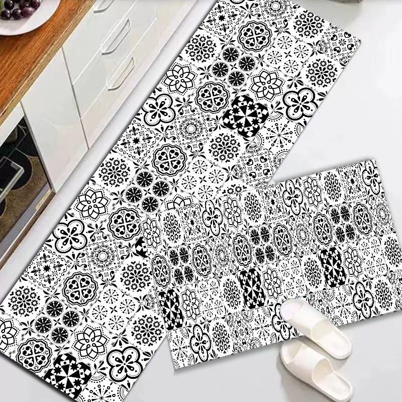 Crystal Velvet Vintage Floral Tile Kitchen Runner Mat Set Waterproof Anti Slip Absorbent Floor Rug Home Decor Gift