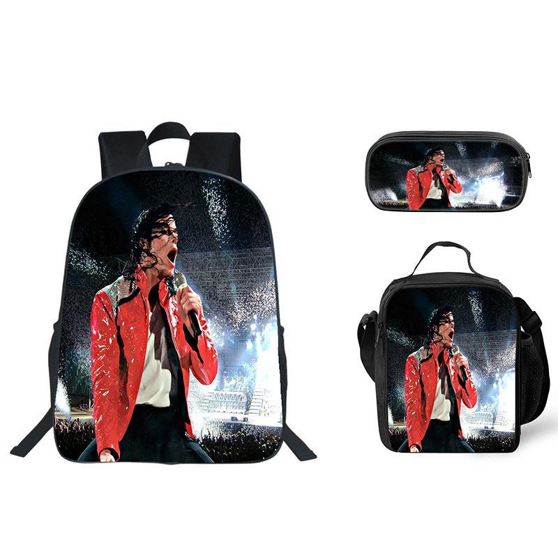 Student Backpack Lunch Bag Pencil Case 3-Piece Set, Waterproof Durable Large Capacity, MJ Pattern, Kids School Bag Set