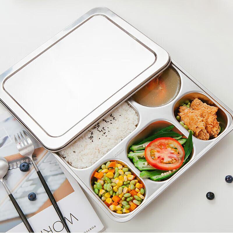 304 Stainless Steel 5-Compartment Lunch Plate with Lid
