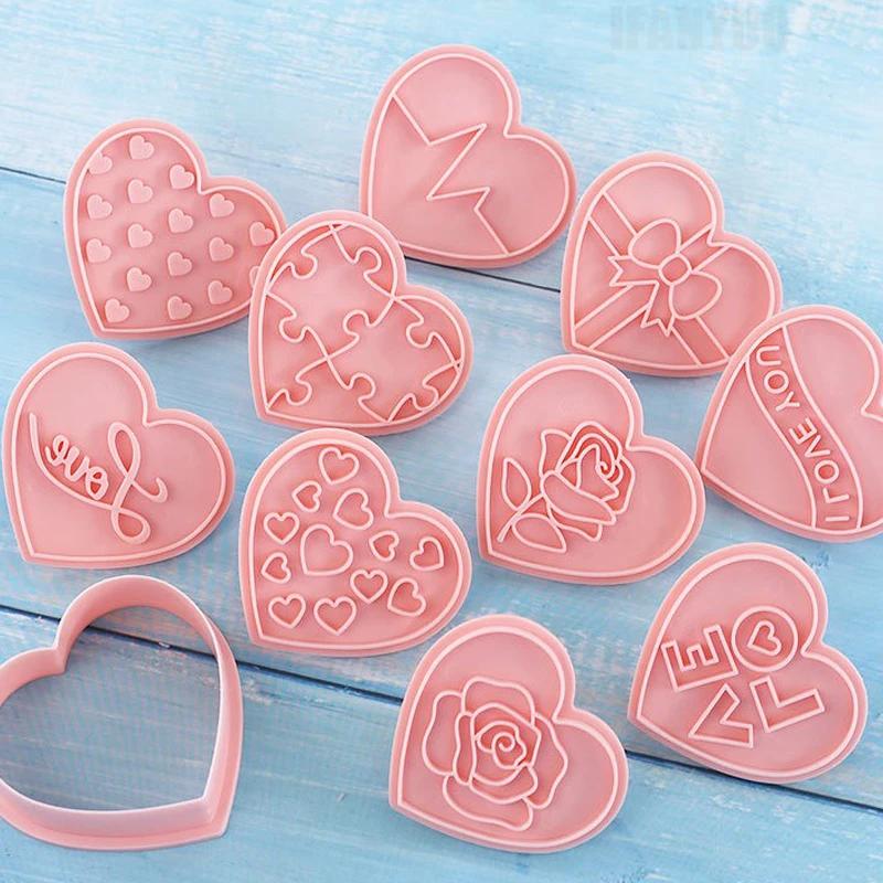 11 шт. Форма для печенья в форме сердца ко Дню святого Валентина, инструменты для резки печенья LOVE, формы для выпечки сахарных пирожных на вечеринку, кухонный инструмент для выпечки