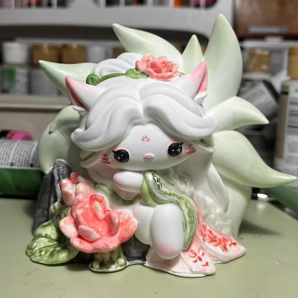 Ручная работа Девятихвостая Лиса Китти Ароматическая Гипсовая Кукла - DIY Раскрашивание Граффити