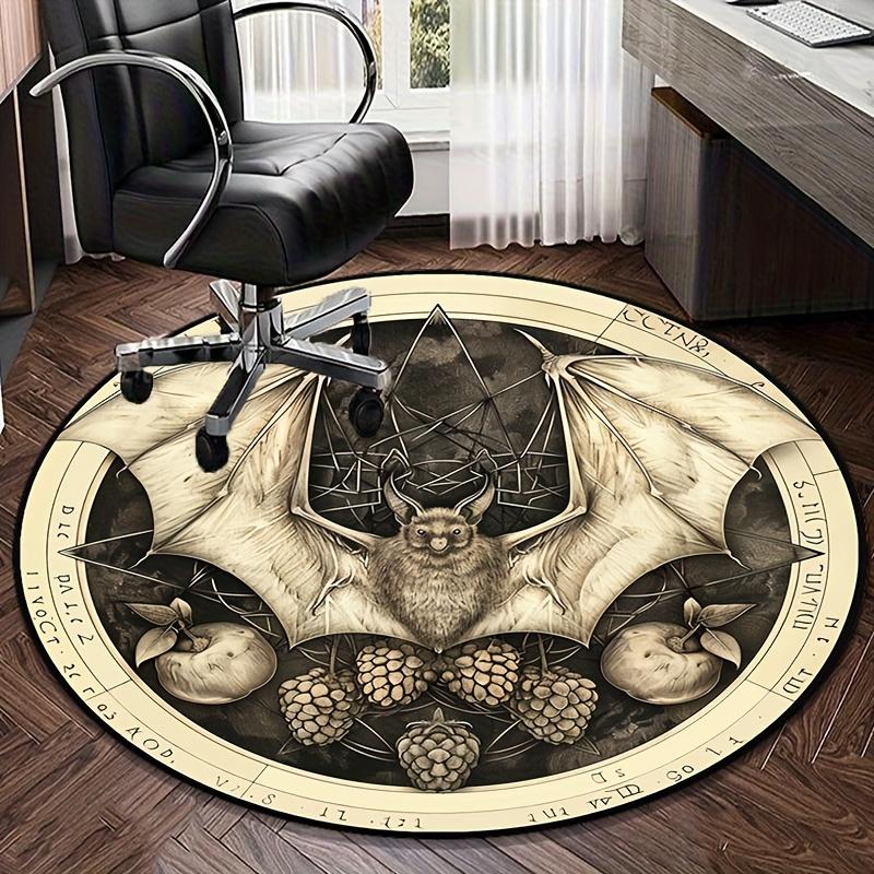 Bat Alchemy Symbol Round Crystal Velvet Rug Gothic Occult Art Decorative Floor Mat for Halloween or Dark Theme Room
