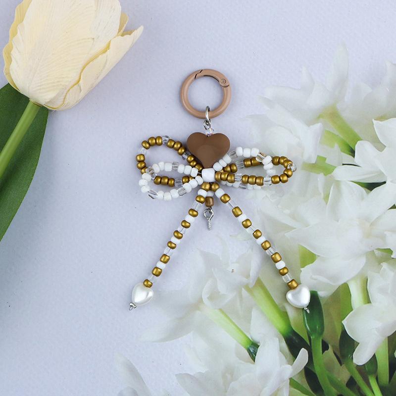 Модный милый брелок в форме сердца с бантом, милый бисерный бант, брелоки для ключей, украшения для рюкзака, аксессуары, кулон для мобильного телефона, подарки