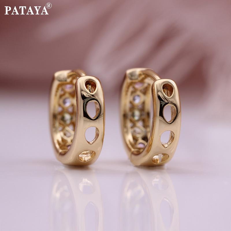 PATAYA Серьги из искусственного циркона цвета розового золота, круглые разноцветные серьги в стиле свежей девушки