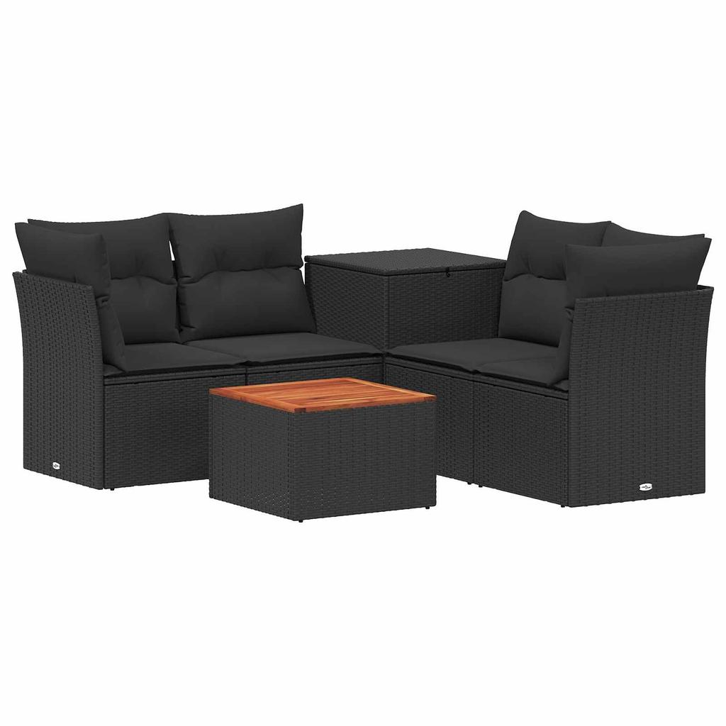 Sofa Set 6 Pieces Black Poly Rattan and Steel