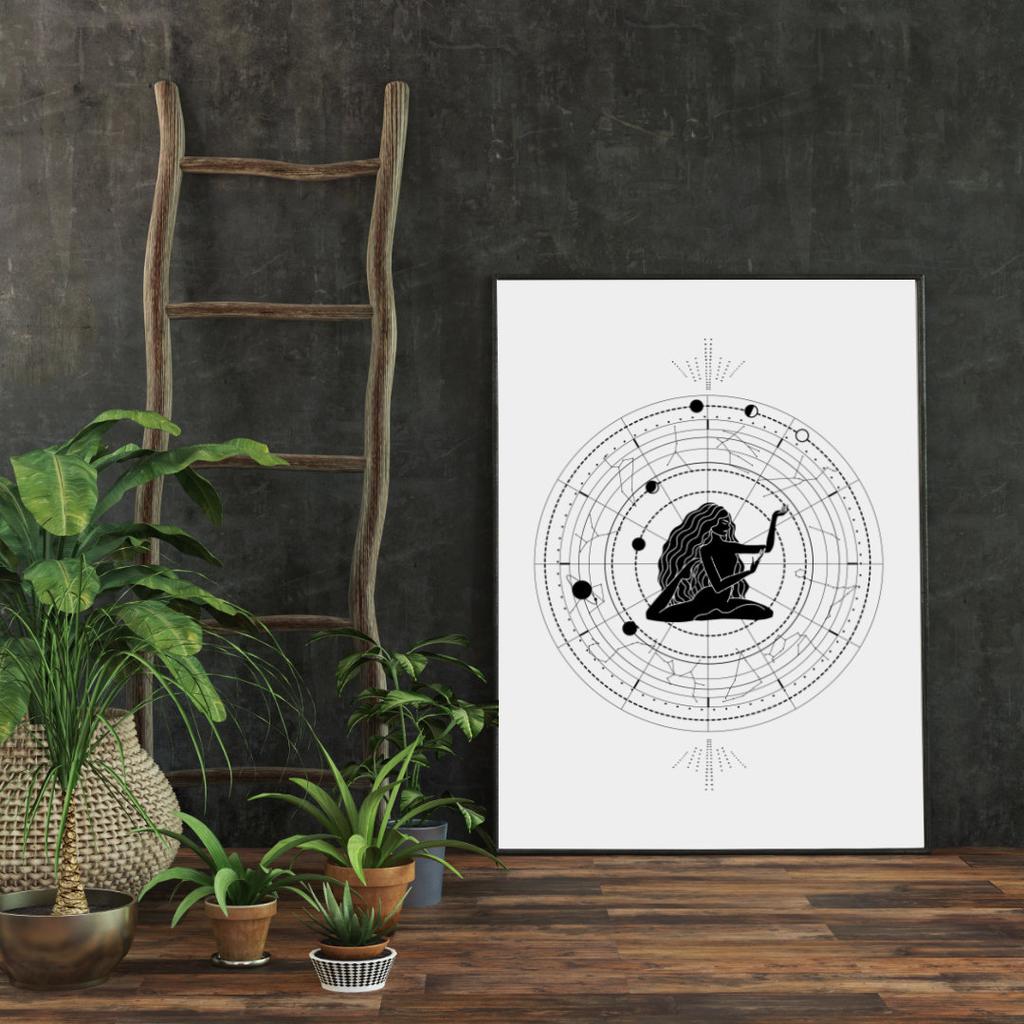 Фазы Луны, астрологический знак зодиака, уникальный винтажный эстетический холст, картина, принты, гостиная, кафе, декор над кроватью, подарок на день рождения
