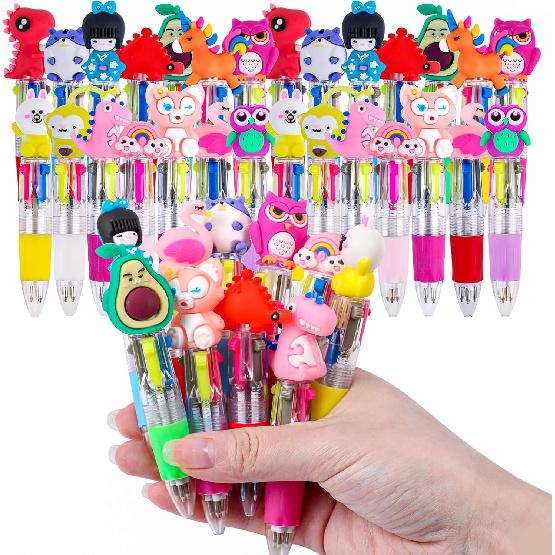 DIYASY 30 Pcs Mini Multicolor Ballpoint Pens, 4-in-1 Multicolored Retractable Pen Bulk Cute Animals Pens for Office Supplies Party Favors 15 Styles