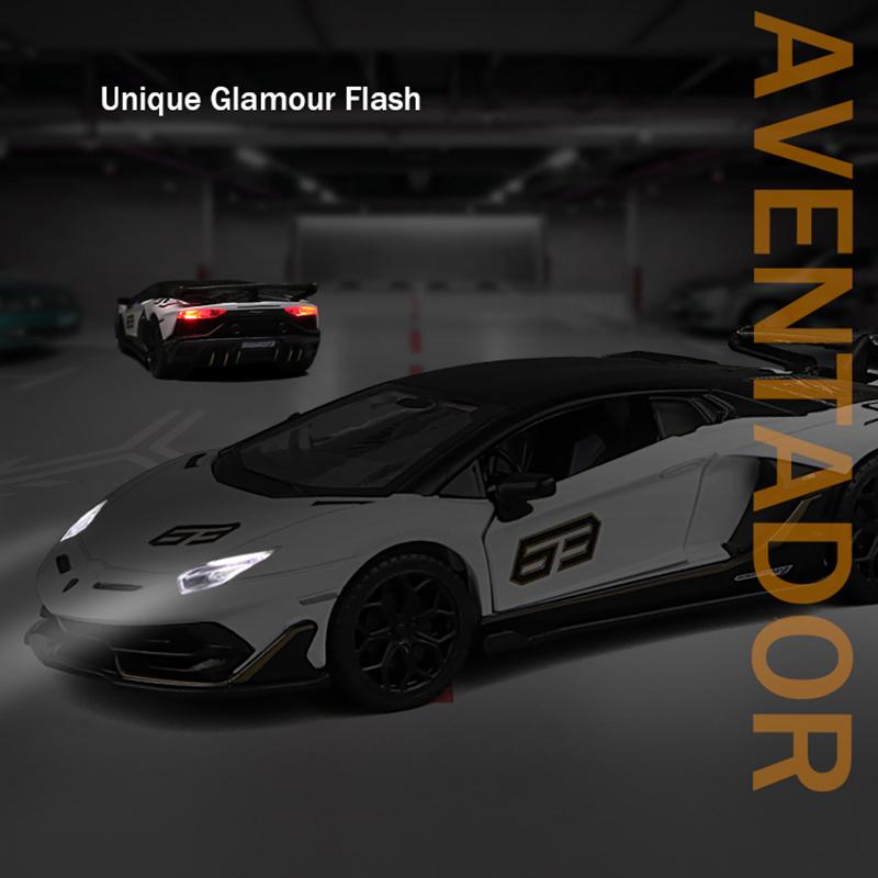 Масштаб 1/24 Lambo Aventador SVJ63, литая под давлением модель автомобиля, игрушечный автомобиль с откатным механизмом, звуком и светом для детей, коллекция подарков для мальчиков и девочек