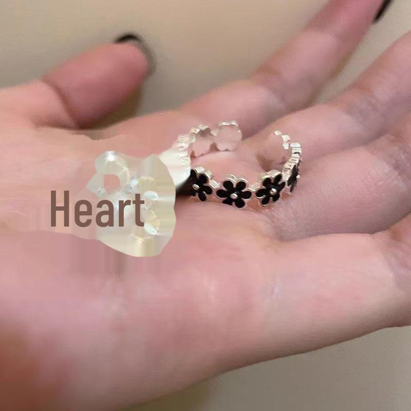 Черное глазурованное винтажное цветочное открытое кольцо для женщин – элегантное выразительное украшение