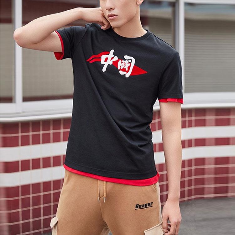 Футболка с коротким рукавом и круглым вырезом с крупным принтом логотипа Li Ning, мужские топы, черная, AHSP487-2