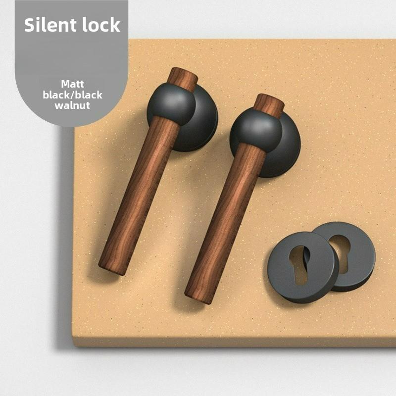 Middle Ancient Style Walnut Wood Interior Door Lock, Household Bedroom Silent/magnetic Universal Door Handle Lock