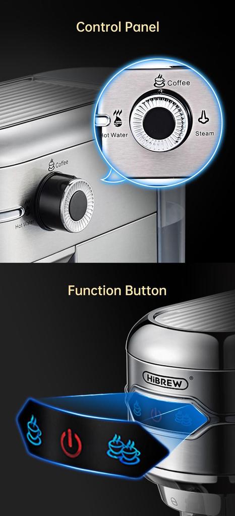 HiBREW H11 1450W Coffee Maker, 19 Bar Semi Automatic Espresso Machine, ESE POD Powder Dual Use, Hot Water