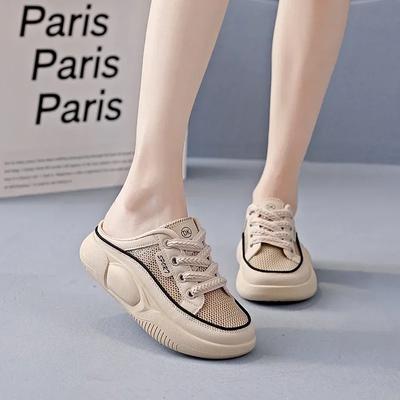 Мода 2024 года, горячая распродажа женской обуви, закрытые женские тапочки, модные повседневные тапочки в тон, женские новые сетчатые тапочки на плоской подошве