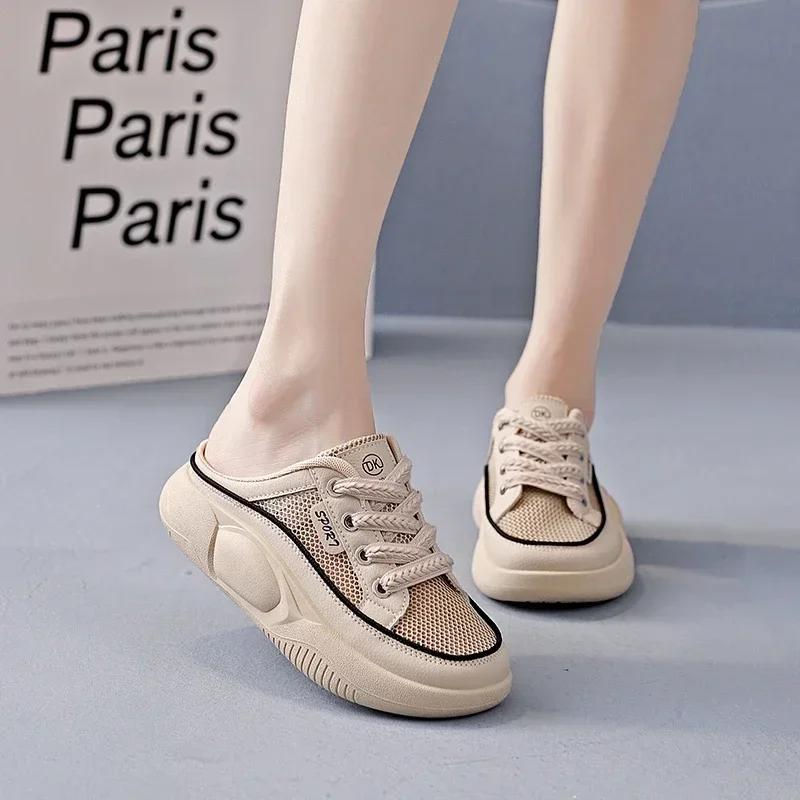 Горячие продажи высококачественных женских повседневных тапочек 2024 года, новые летние туфли на плоской подошве с цветными блоками и шнуровкой для женщин