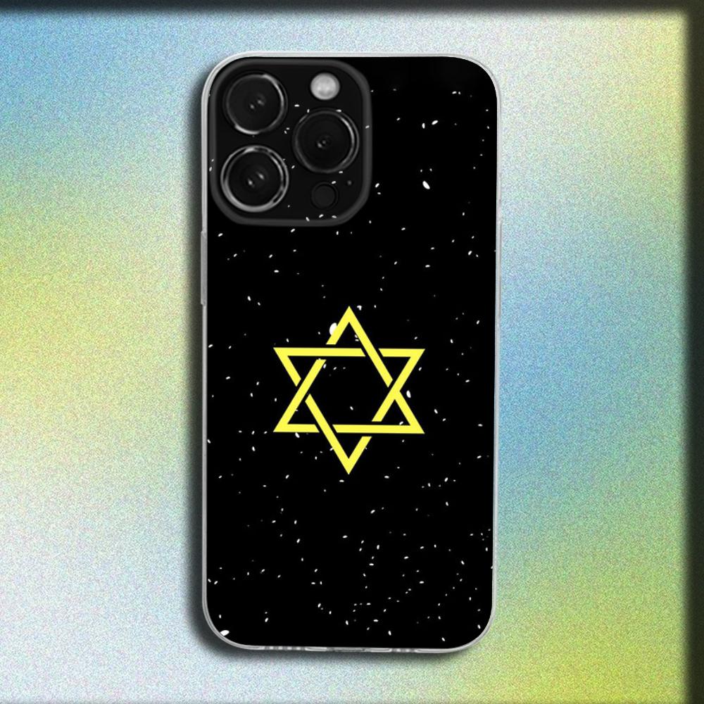 Чехол для телефона с символом Звезды Давида для iPhone 16,15,14,13,12,11 Plus,Pro,Max,XR,XS,X,Plus,SE,Mini Прозрачный Мягкий Чехол