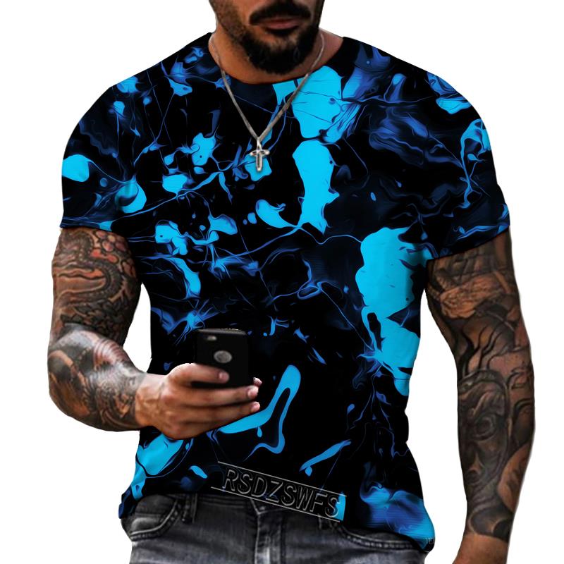 Мужская футболка синего и черного цветов с 3D принтом и круглым вырезом, лайкра и полиэстер, повседневная брендовая одежда больших размеров