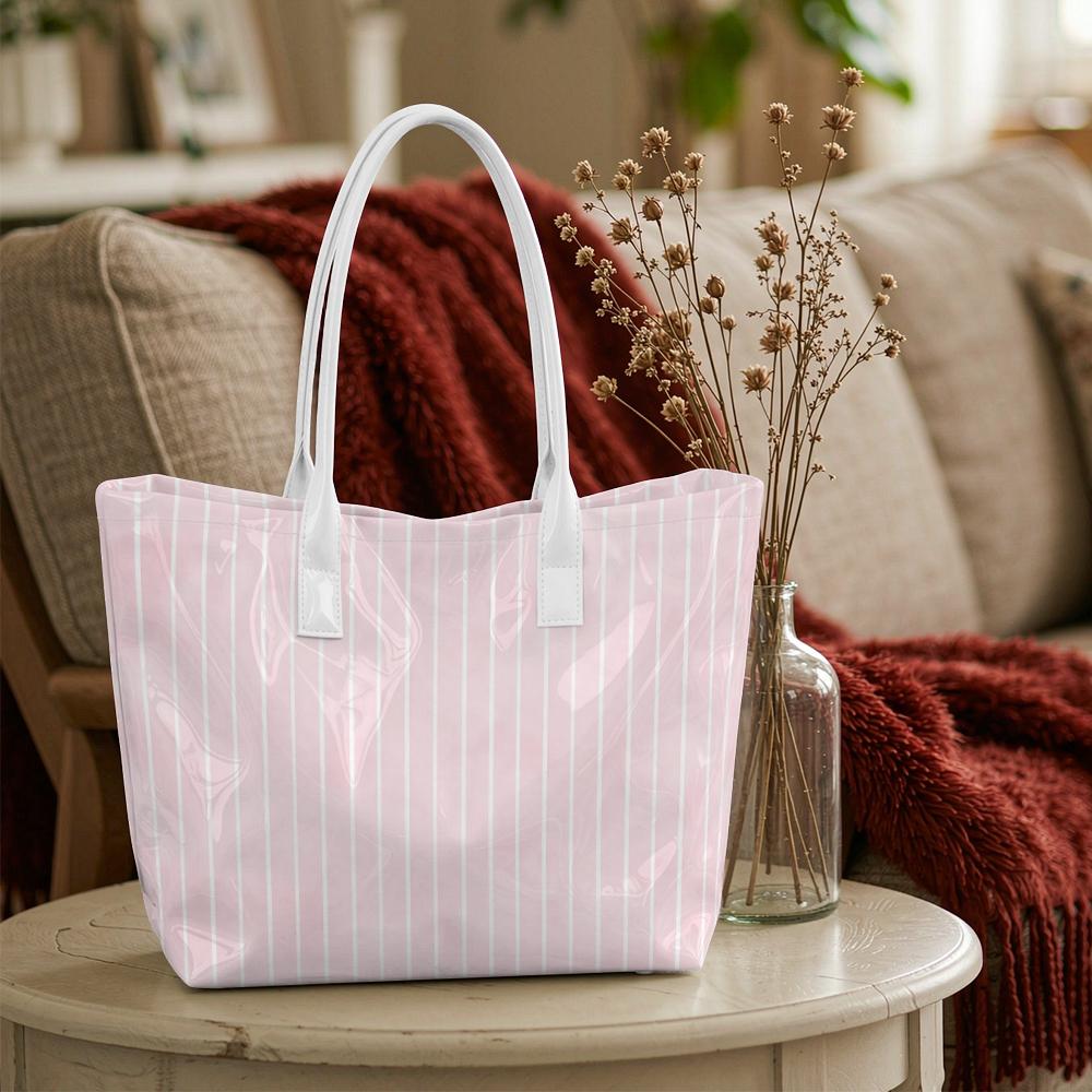 Women Pink Striped Shoulder Bag Fashion Large Capacity Casual Tote for Daily Shopping Outdoor Commute