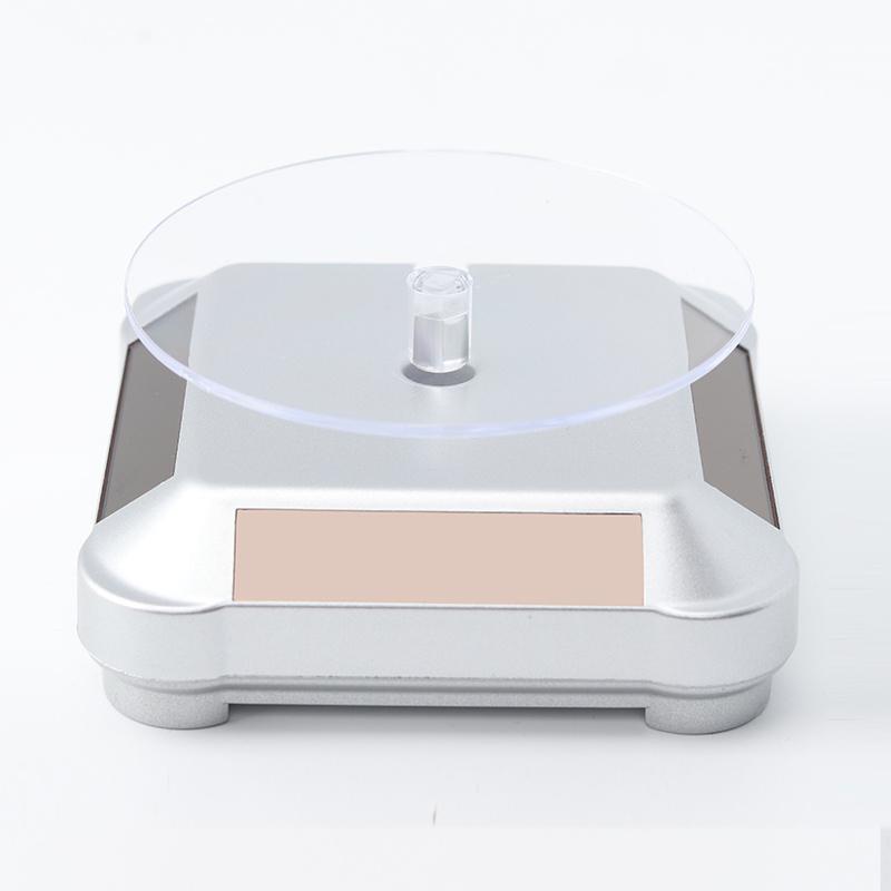 360 Degree Watch Stand Display Turntable Rotating Watch Jewelry Solar Display Stand Multicolor 3 LED Color Change Display Case