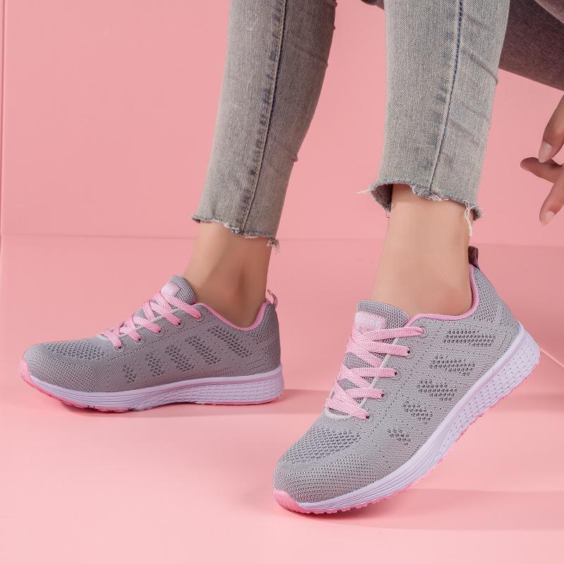 Женская повседневная обувь, дышащая прогулочная обувь с сеткой на шнуровке, туфли на плоской подошве, кроссовки, женские теннисные спортивные туфли, женская обувь