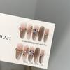Women Long Press‑On Nails Pure‑Handmade Brown Cat‑Eye Light Luxury Pile Rhinestone False Nail Patches