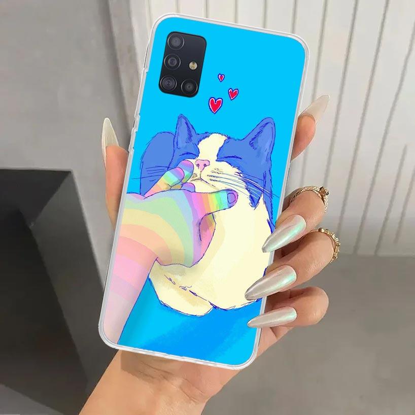Милый котенок Мультяшный чехол для телефона Samsung Galaxy A52 A42 A32 A22 A12 A02S A72 A51 A50S A41 A31 A21S A71 A40 A30S A20S A10S