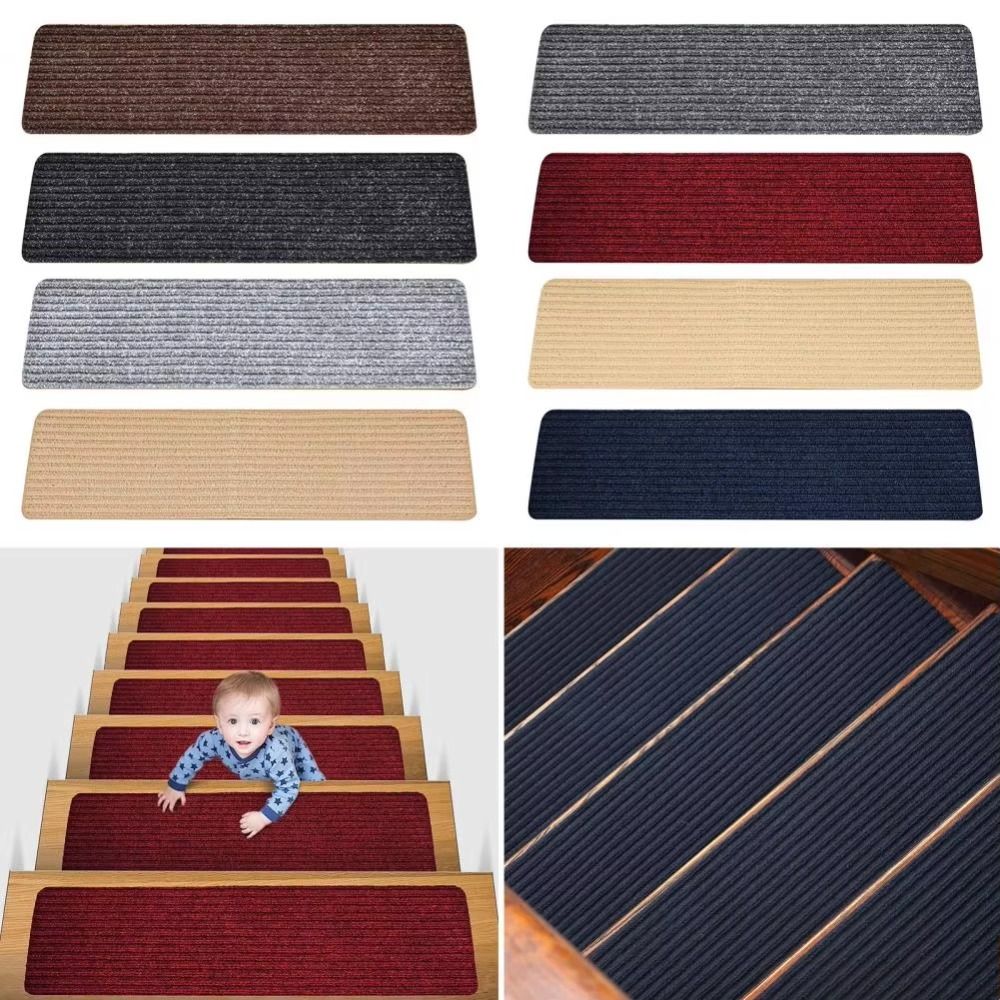 Fashion 76X20cm Staircase Mat Self-adhesive Safety Stair Tread Carpet Mat Soft Stripe Non-Slip Protection Cover Pads Home Decor