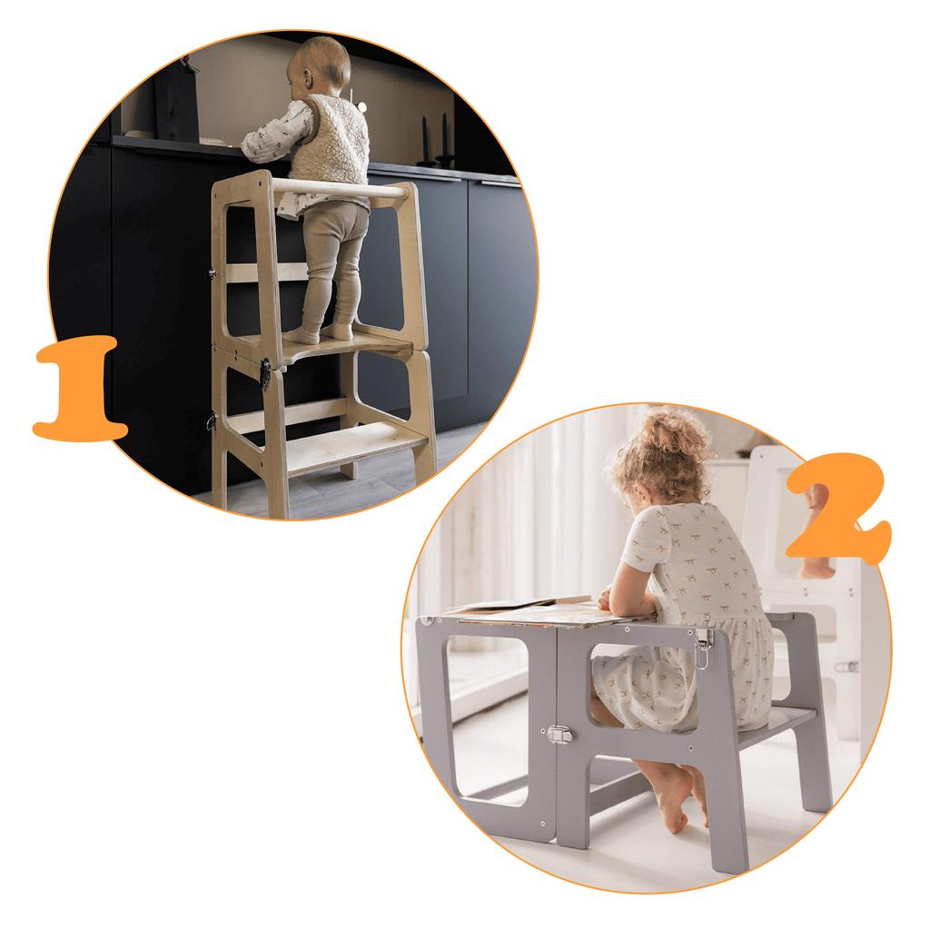 Складной кухонный табурет для малышей, детский табурет-подставка с защитным порученем, детский табурет для обучения стоя, 2 в 1, цвет лама серый