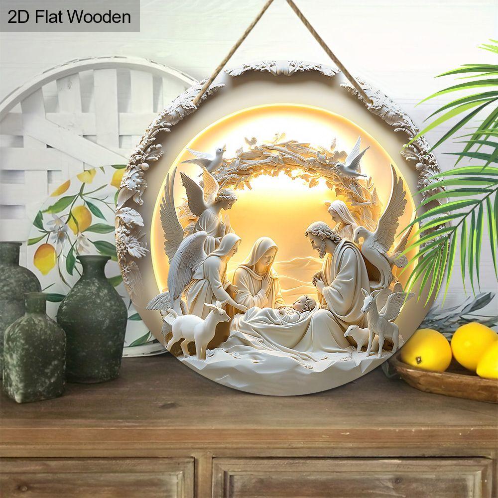 Подвеска «Святая ночь», украшение для стен или дверей дома, плоская деревянная 2D, рождественское украшение, подарки для друзей и семьи