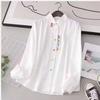 Women's Spring and Autumn Thin White Lapel Embroidery Button Section Long-sleeved Shirt