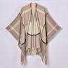 Classic Line Plaid Shawl, New Autumn and Winter Women's Thickened Knitted Cardigan Cape