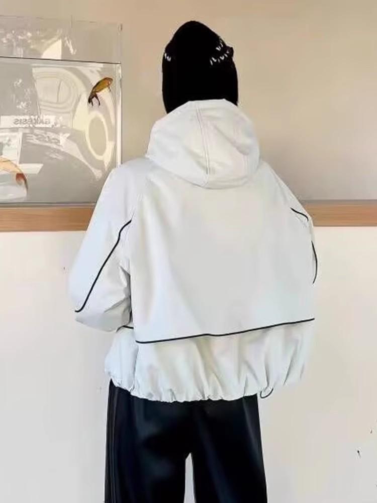 Ветровка с капюшоном в корейском стиле с цветными блоками для женщин, весна/осень 2025, легкая куртка свободного кроя для миниатюрных