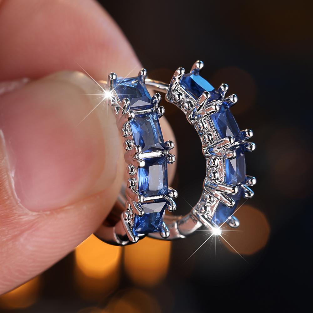 Charming Square Cut Blue Green Rainbow Zircon Hoop Earrings Trendy Ear Accessories Wedding Party Jewelry