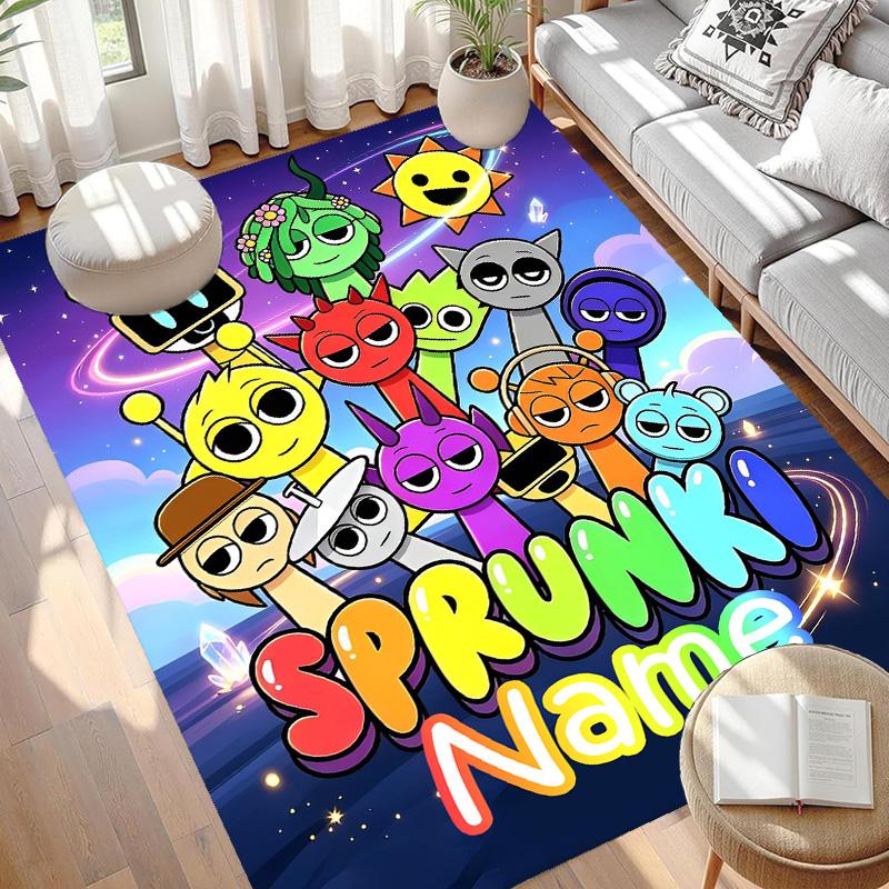 Custom Name Personalized Sprunki Game Print Carpet, Versatile Home Decor Rug, for Playroom, Apartment, Balcony, Entryway, Hallway Gift