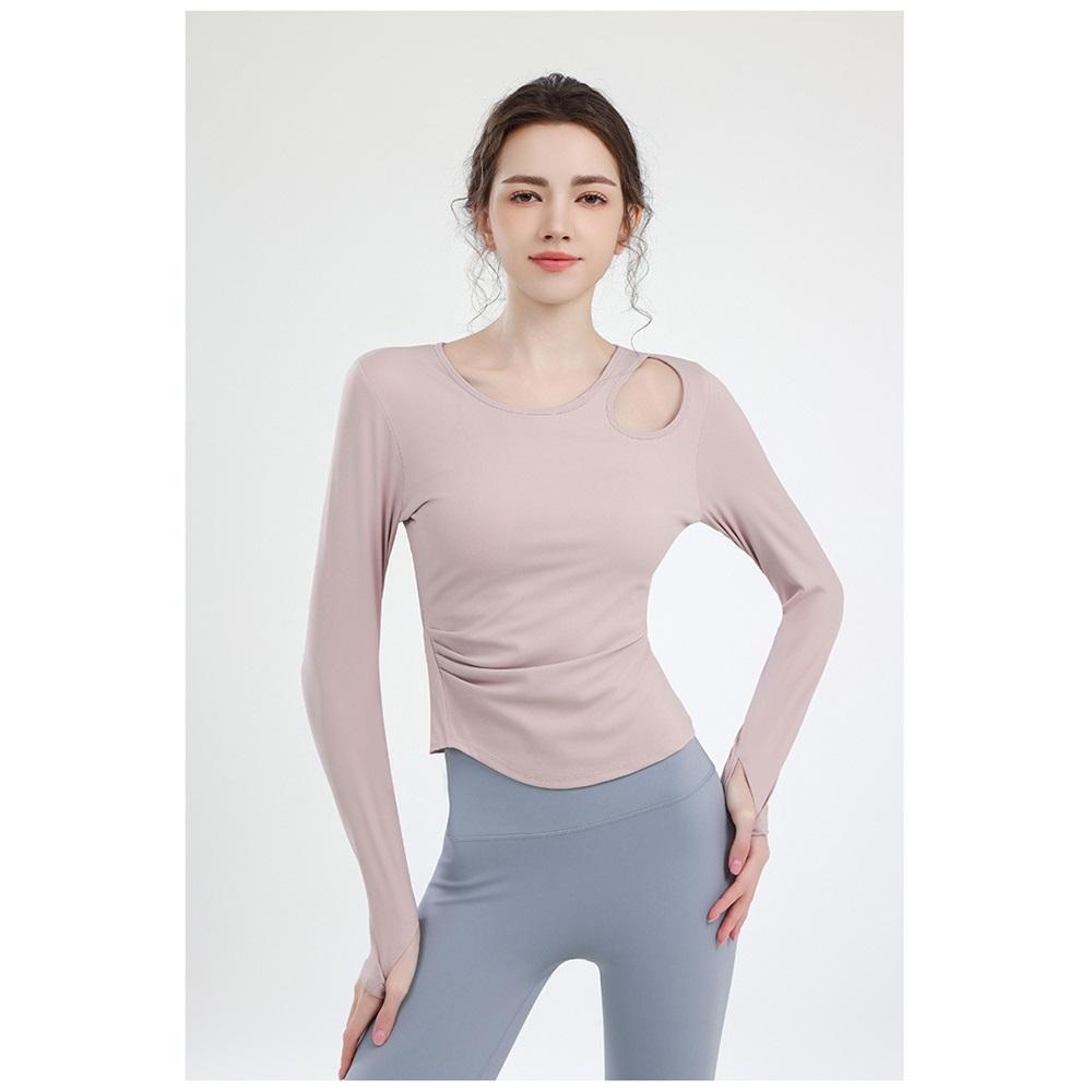 Yoga Wear With Chest Pads, Women's Pilates Sports Top, Tight And Slimming Look, Elegant Cycling Training Long-sleeved Fitness Wear For Summer