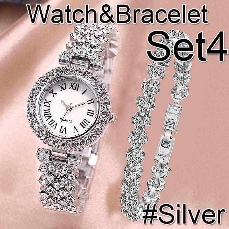 Luxury Diamond Jewelry&Watch Set For Women, Glittering Quartz Watch Bracelet Set, Crystal Necklace Earrings Ring Jewelry Festival Gifts