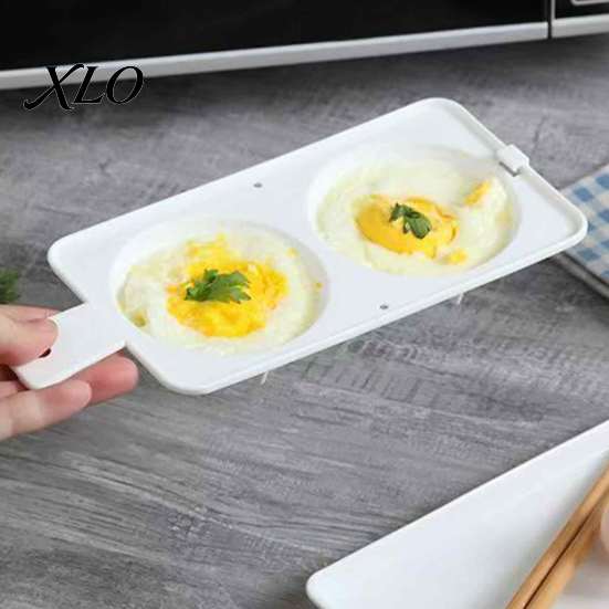 Oil Free Egg Cooker Microwave Poacher, 2?Cavity Steamer with Lid & Handle, Office Breakfast Maker Boiler Mold, Quick Kitchen Gadget for Home